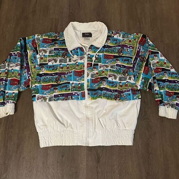 Vintage Lavon Sport Women’s Comic Strip Print Golf Jacket Oversized 90s Size M - Picture 1 of 10